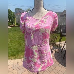 Lilly Pulitzer V-neck short sleeve T- Pink/yellow floral